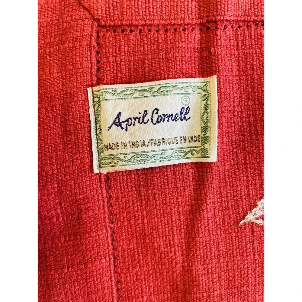 VTG April Cornell Square Cotton Tablecloth. 51x52. Burnt Red W/Floral Embroidery